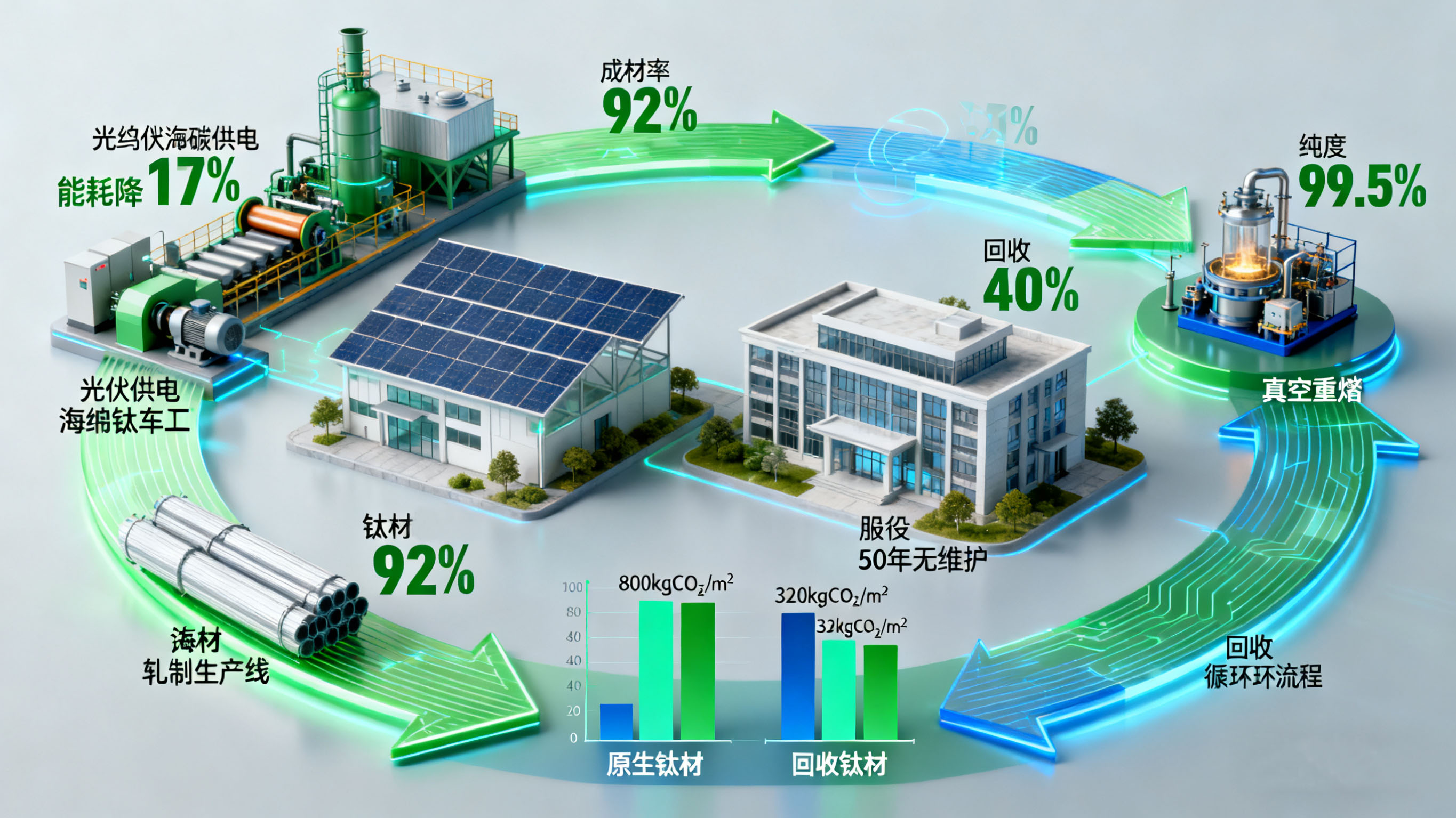 全生命周期低碳：建筑鈦材的綠色生產(chǎn)與循環(huán)利用技術(shù)進(jìn)展 —— 海綿鈦低碳冶煉、構(gòu)件回收工藝與碳足跡優(yōu)化的產(chǎn)業(yè)實(shí)踐
